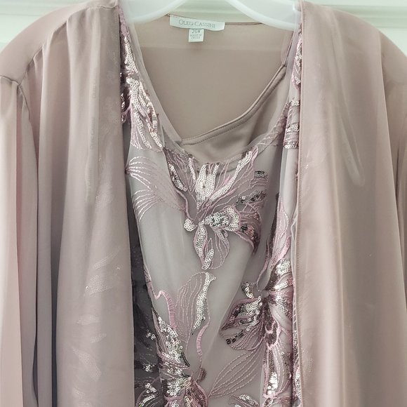 NWT: Oleg Cassini Mauve lace chiffon three piece pantsuit Size 20 - Picture 13 of 14